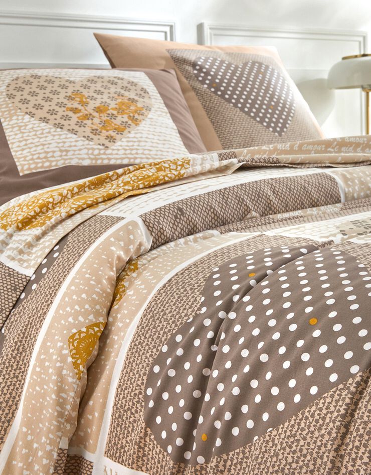 Linge de lit Lovely en coton imprimé coeurs (beige / caramel)