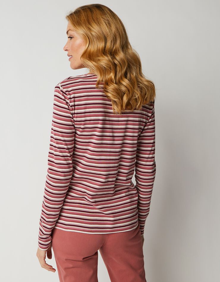Tee-shirt col tunisien rayé (rose / violine) Tee-shirt col tunisien rayé (rose / violine)