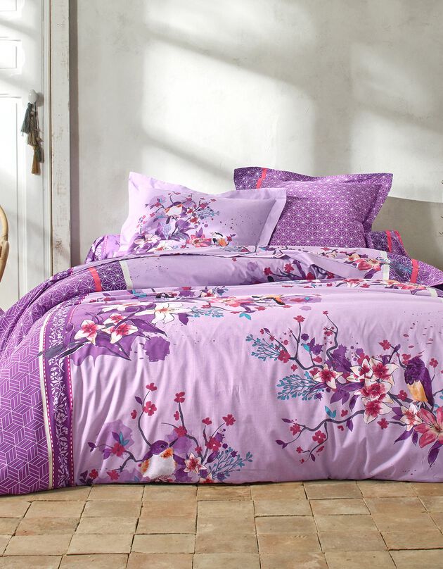Linge de lit Birdy en coton imprimé oiseaux (parme)