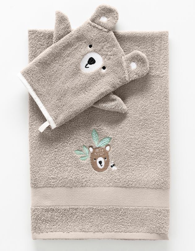 Collection éponge enfant brodée ourson coton - 380 g/m² (taupe)