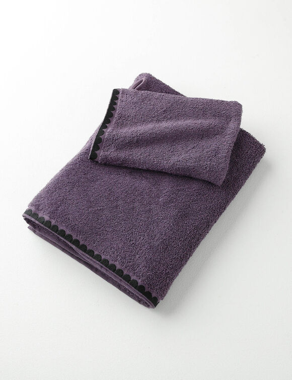 Serviettes de bain finition broderie fantaisie - 420g/m2 (aubergine)