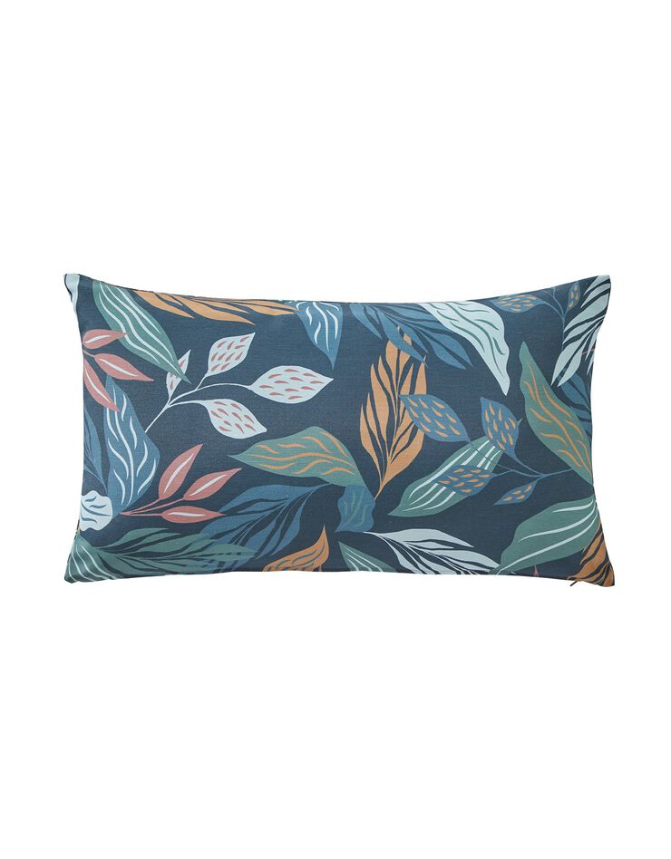 Housse coussin toile, imprimé végétal - lot de 2 (bleu paon)