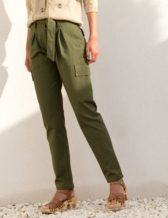 Pantalon cargo coupe chino, taille haute (bronze)