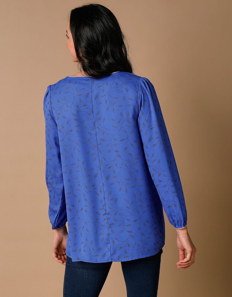 Blouse évasée détails dorés imprimé bicolore, crêpe (bleu dur / noir) Blouse évasée détails dorés imprimé bicolore, crêpe (bleu dur / noir)