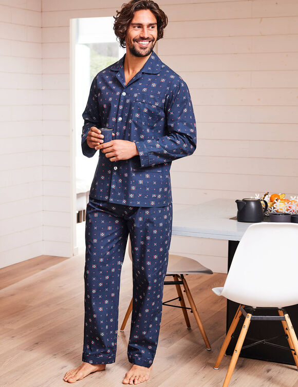 Pyjama imprimé popeline polyester/coton (marine)