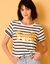 T-shirt manches courtes à revers, rayé imprimé (blanc / marine)