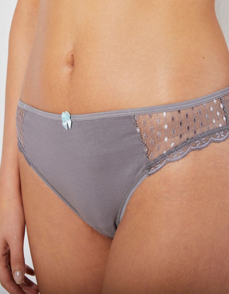 Culotte midi dentelle coton uni Tropea - lot de 4 (bleu + gris) Culotte midi dentelle coton uni Tropea - lot de 4 (bleu + gris)