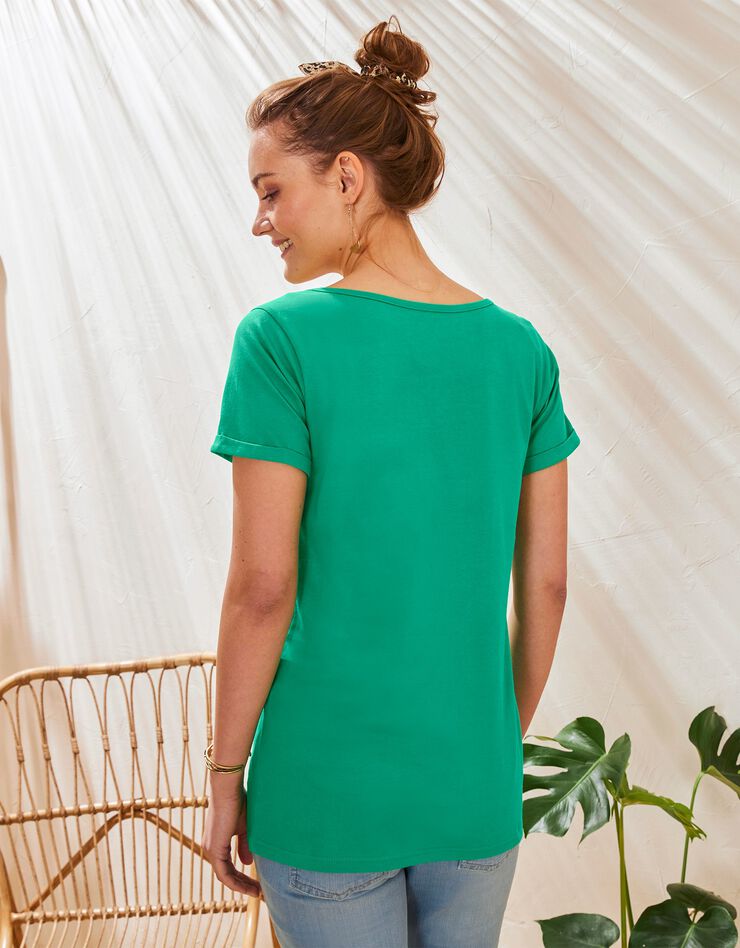Tee-shirt col tunisien uni coton bio (vert) Tee-shirt col tunisien uni coton bio (vert)
