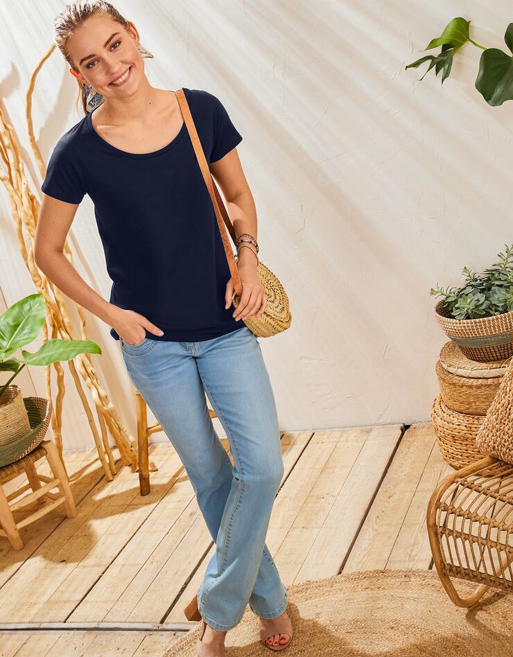 Tee-shirt col rond manches courtes uni coton (marine) Tee-shirt col rond manches courtes uni coton (marine)