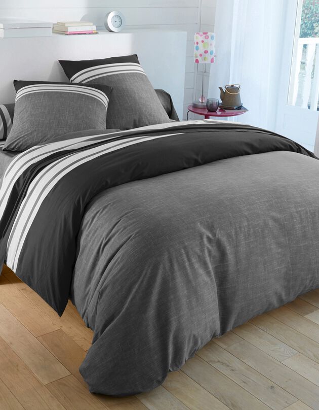 Linge de lit Nathalie coton (gris / noir)