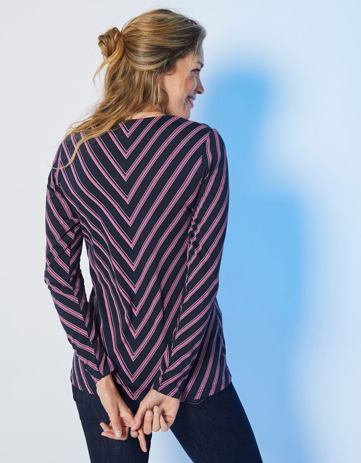 Tee-shirt col V fantaisie rayé (marine / violine) Tee-shirt col V fantaisie rayé (marine / violine)