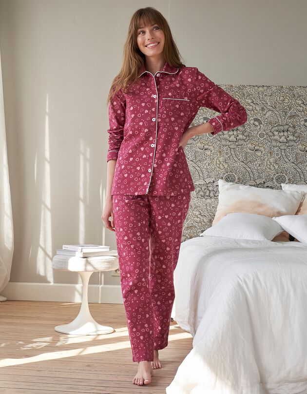 Pyjama pantalon pilou imprimé "coeurs"  (cerise)