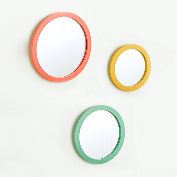 Miroir rond color&eacute; - lot de 3 (jaune/corail/vert)