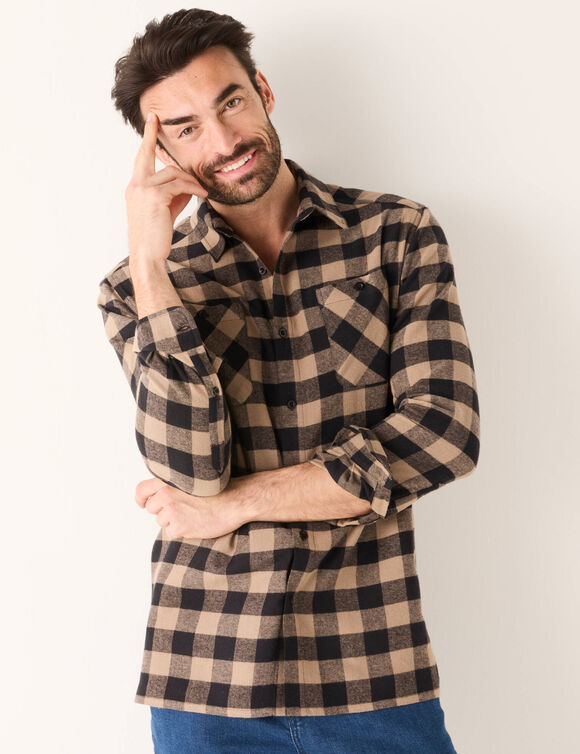 Chemise carreaux écossais flanelle (marron / noir)