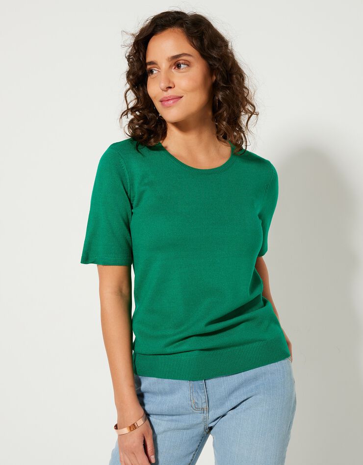 Pull uni manches courtes toucher cachemire (vert pomme) Pull uni manches courtes toucher cachemire (vert pomme)