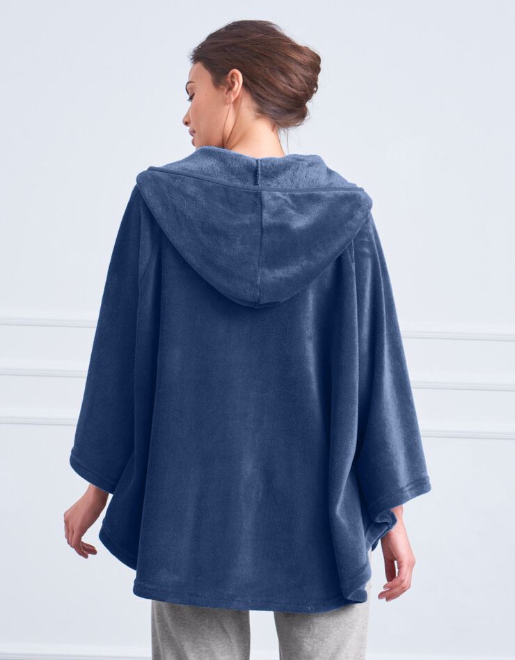 Poncho polaire toucher peluche à capuche (bleu) Poncho polaire toucher peluche à capuche (bleu)