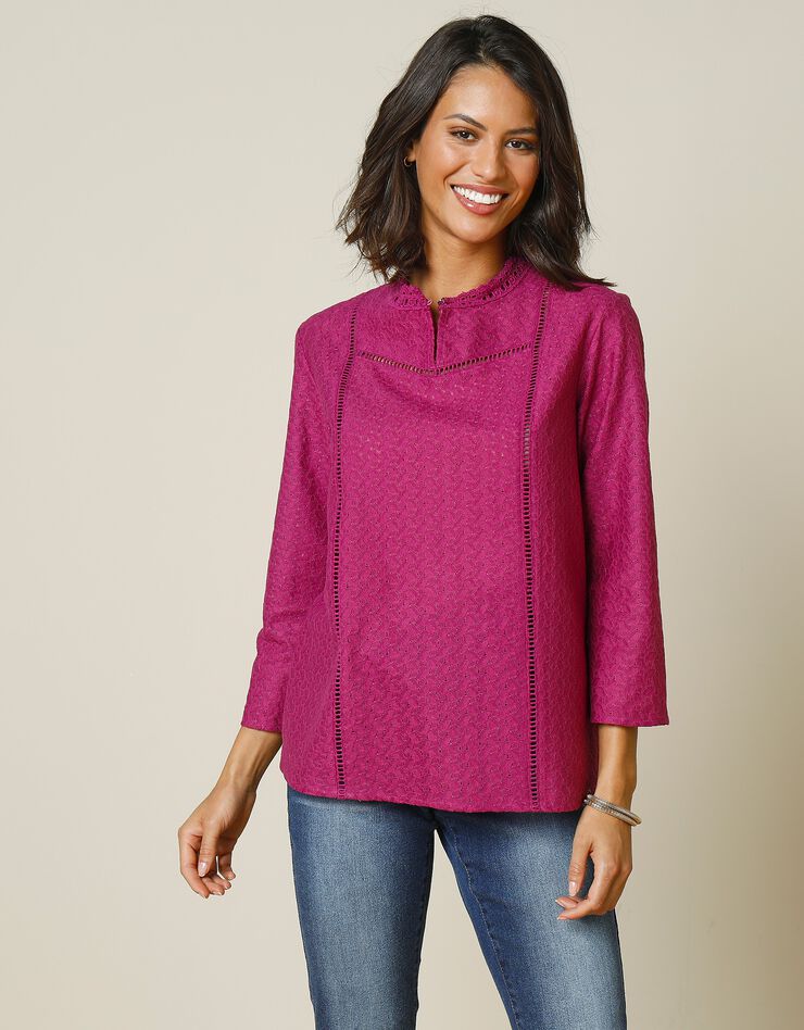Blouse en dentelle manches 7/8ème (violine) Blouse en dentelle manches 7/8ème (violine)