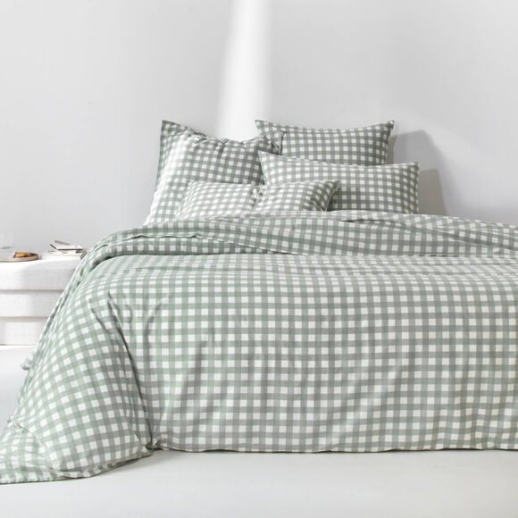 Linge de lit Lou imprim&eacute; carreaux - en coton (kaki clair)