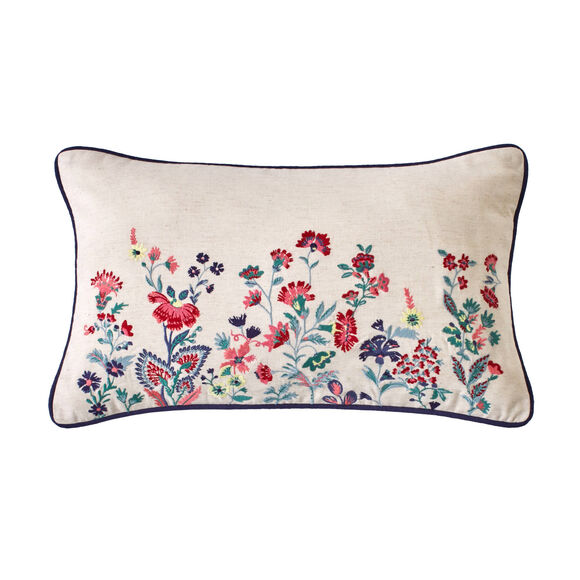 Coussin brod&eacute; fleurs Folk (naturel / multicolore)