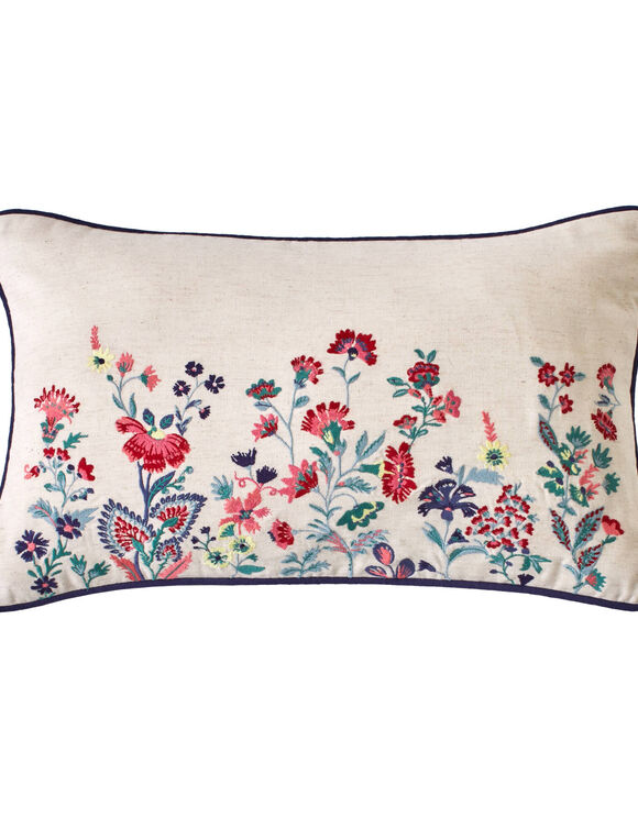 Coussin brod&eacute; fleurs Folk (naturel / multicolore)