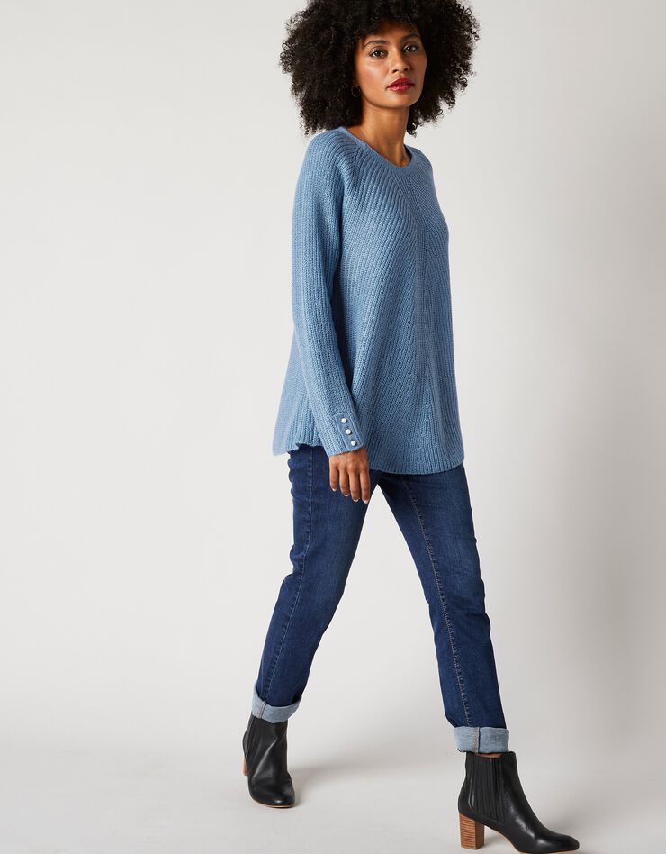 Pull évasé maille anglaise (bleu grisé) Pull évasé maille anglaise (bleu grisé)