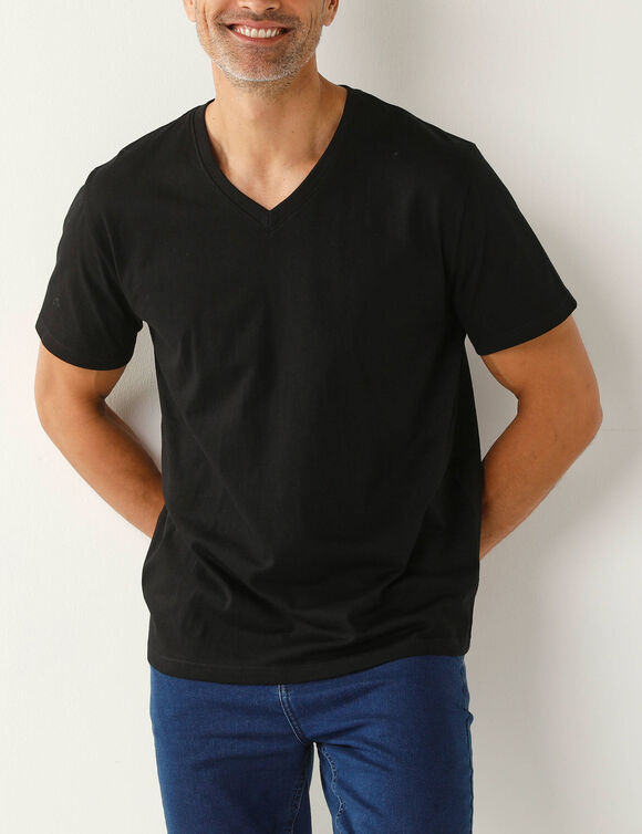 Tee-shirt col V manches courtes - lot de 3 (noir)