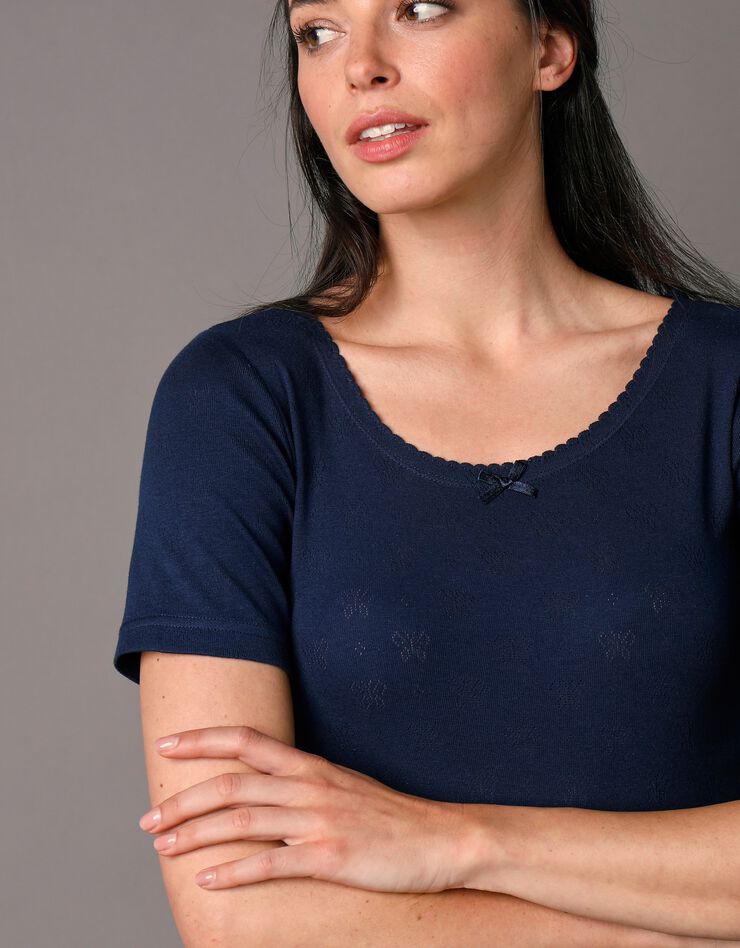 Tee-shirt manches courtes maille jacquard - lot de 2 (écru + marine)