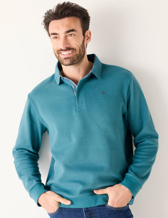 Sweat chaud col polo brod&eacute; poitrine maille c&ocirc;tel&eacute;e (bleu oc&eacute;an)