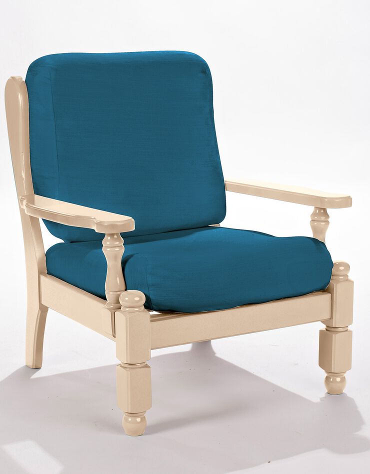 Housse extensible unie spéciale fauteuil rustique (bleu canard)
