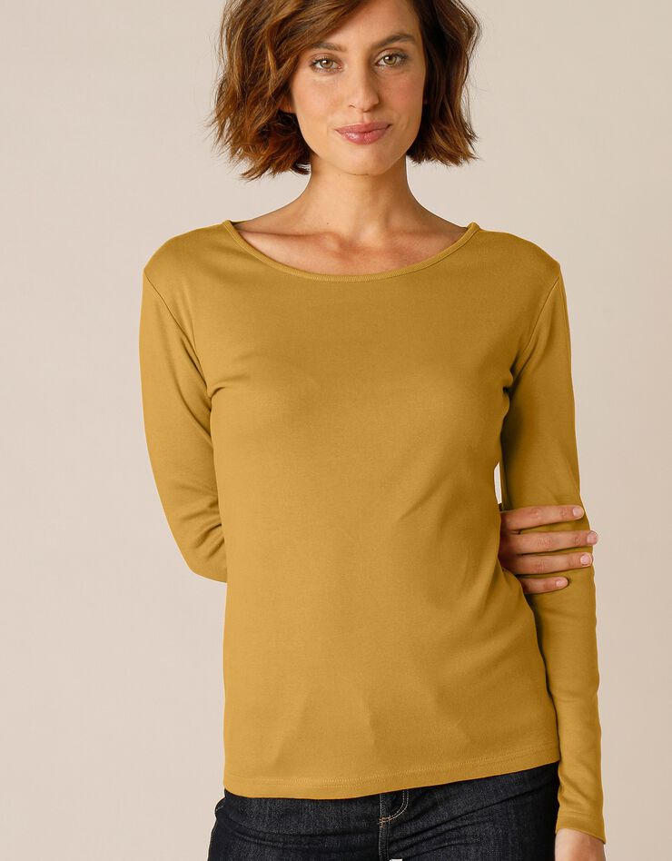 Tee-shirt uni manches longues jersey coton bio (curry) Tee-shirt uni manches longues jersey coton bio (curry)