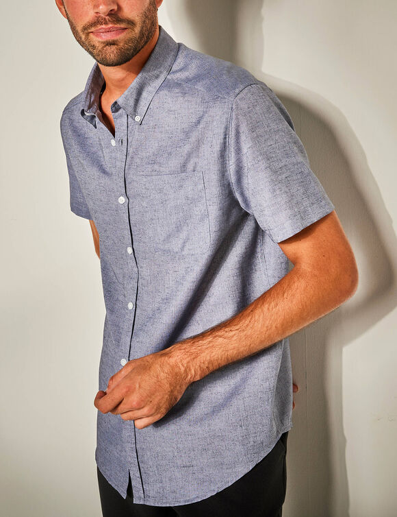 Chemise unie manches courtes (bleu gris&eacute;)