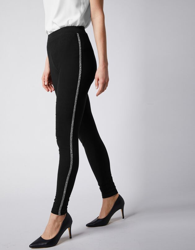 Legging uni bande côté brillante, maille (noir)