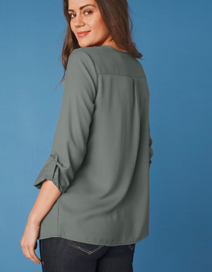 Blouse boutonnée à plis évasée unie, crêpe (bronze) Blouse boutonnée à plis évasée unie, crêpe (bronze)
