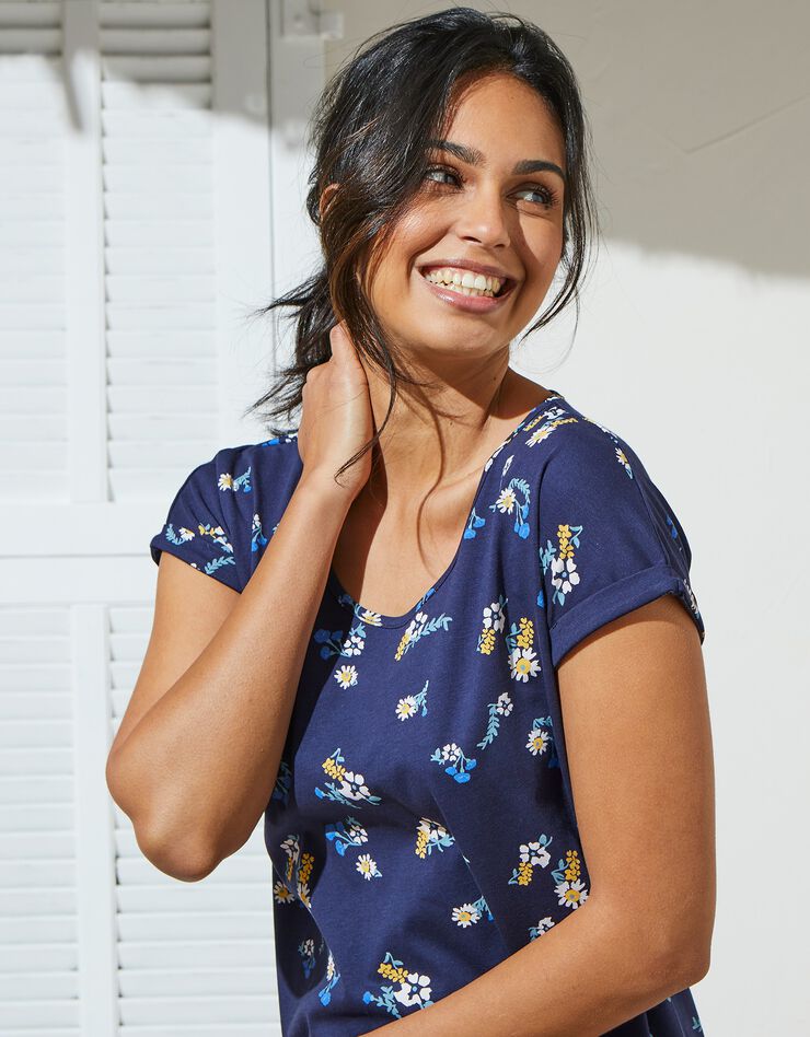 Chemise de nuit fleurs avec pochon assorti (marine) Chemise de nuit fleurs avec pochon assorti (marine)
