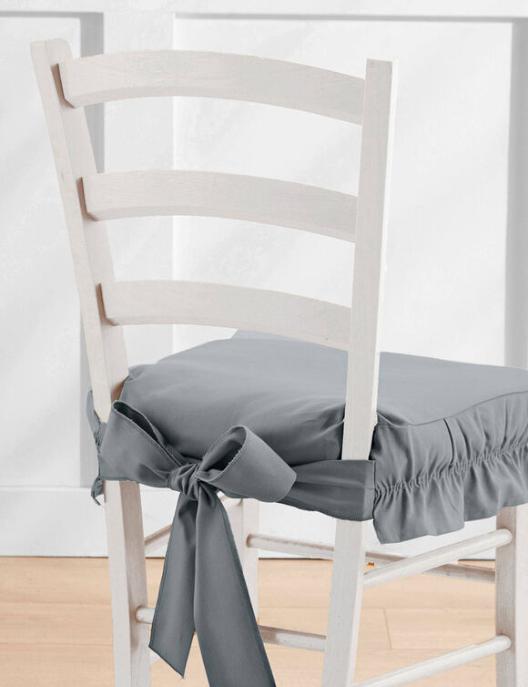 Housse chaise unie volant&eacute;e coton bachette (gris perle)