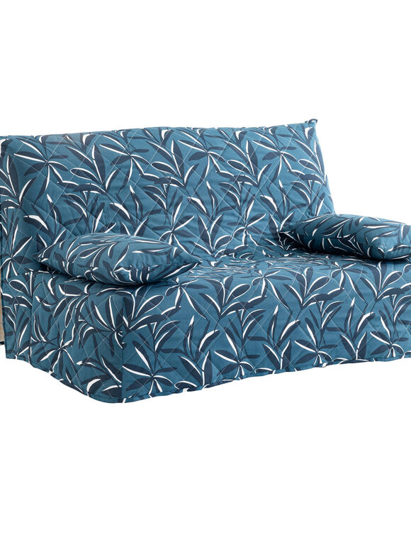 Housse canapé BZ matelassée imprimé feuillage (bleu)