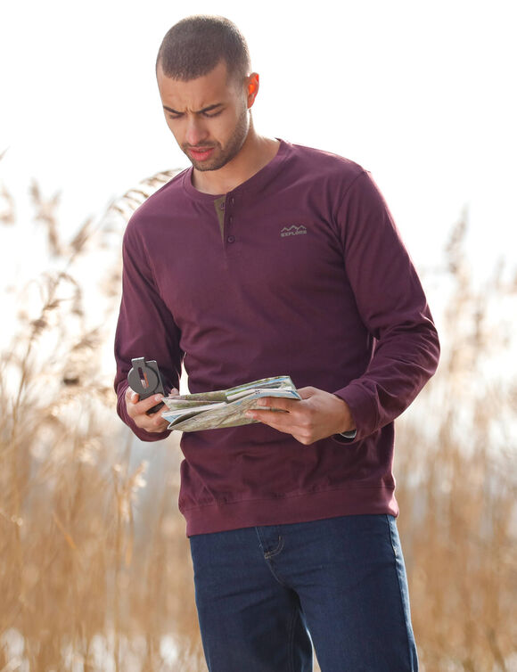 T-shirt Henley confort manches longues - lot de 2 (lie de vin + kaki)