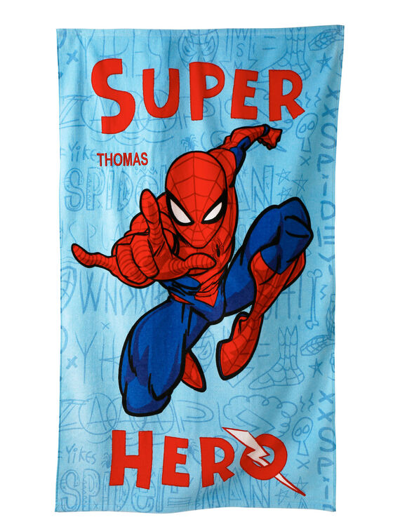 Drap de bain enfant Spiderman® personnalisable, éponge et velours coton - 320g/m2  (bleu)