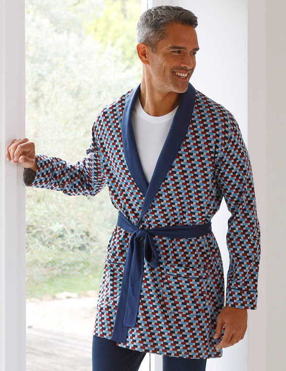 Robe de chambre imprimée courte imprimé graphique (bordeaux / bleu)