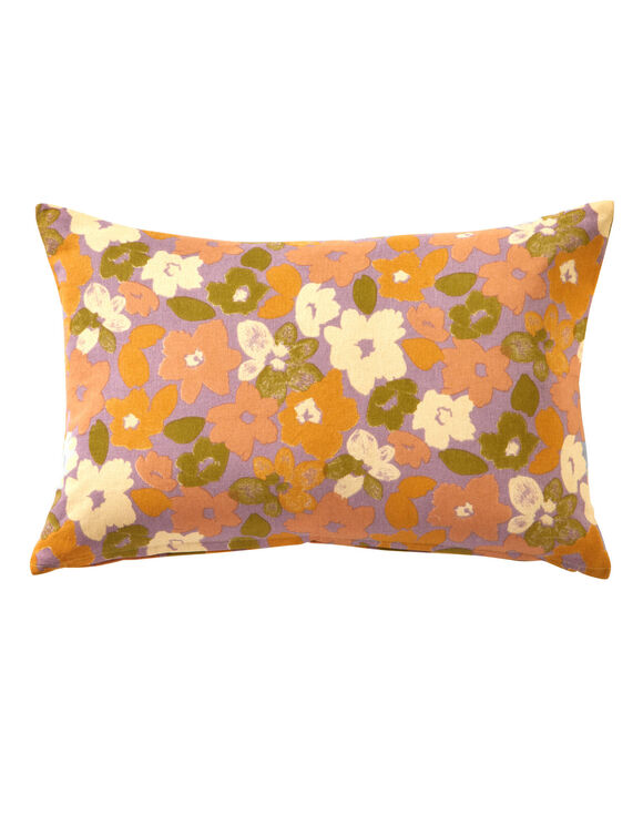 Coussin imprimé fleuri (parme)
