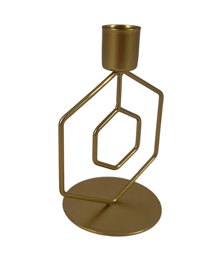 Bougeoir hexagonal métal – lot de 2 (doré)
