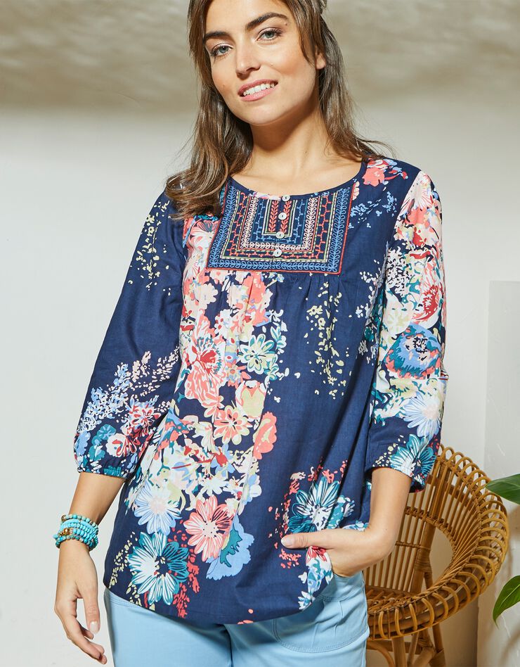Blouse imprimée fleurs (marine / tomette) Blouse imprimée fleurs (marine / tomette)