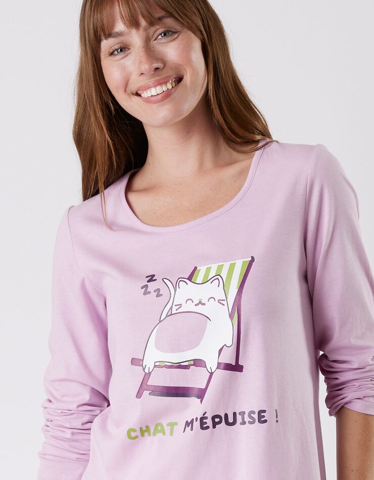 Pyjama manches longues imprimé "Chat" (lilas) Pyjama manches longues imprimé "Chat" (lilas)