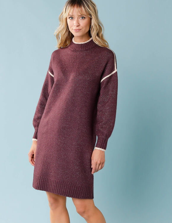 Robe-pull spécial Petites rayures contrastées (bordeaux)