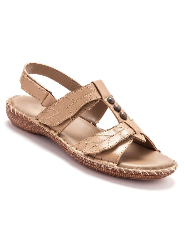 Sandales cuir beige - largeur confort (beige)