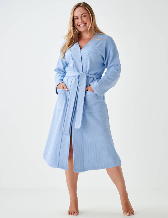 Peignoir nid d'abeille manches longues (ciel)