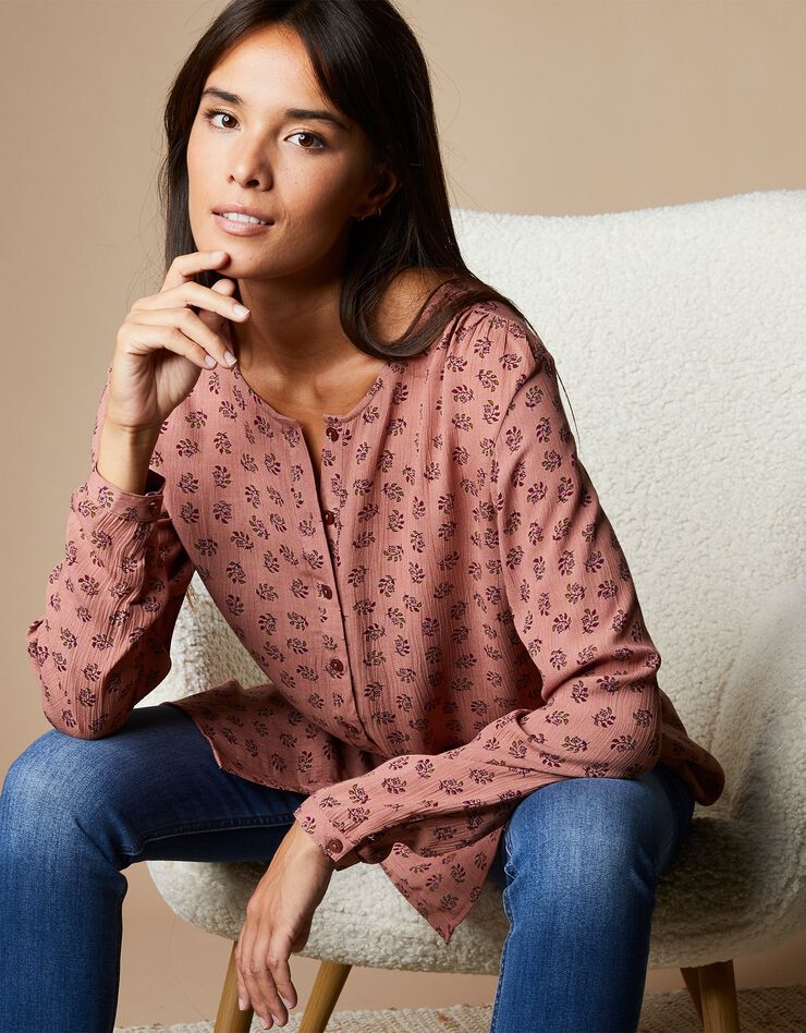 Blouse imprimée manches longues (bois de rose) Blouse imprimée manches longues (bois de rose)