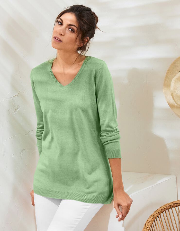 Pull col V toucher cachemire (vert clair) Pull col V toucher cachemire (vert clair)