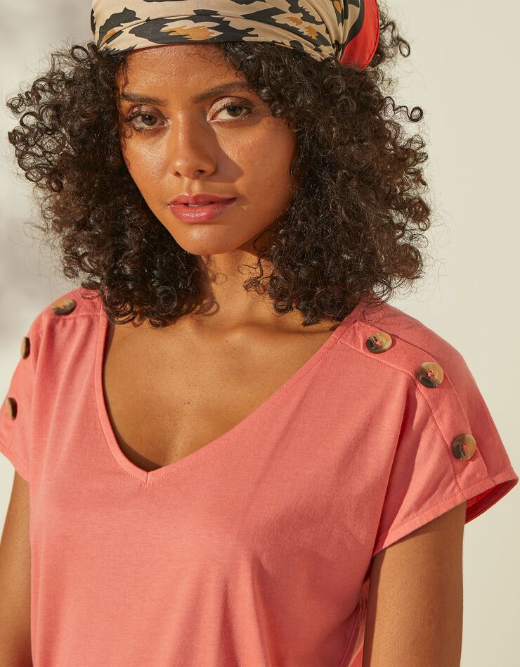 Tee-shirt boutonné uni (corail) Tee-shirt boutonné uni (corail)