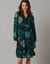 Robe évasée en voile fleuri, col V en dentelle (noir / vert)